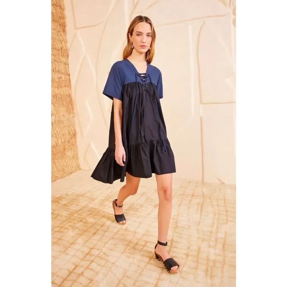 Ulla Johnson Cyrus Mini Dress in Blue & Black NWT Size 0